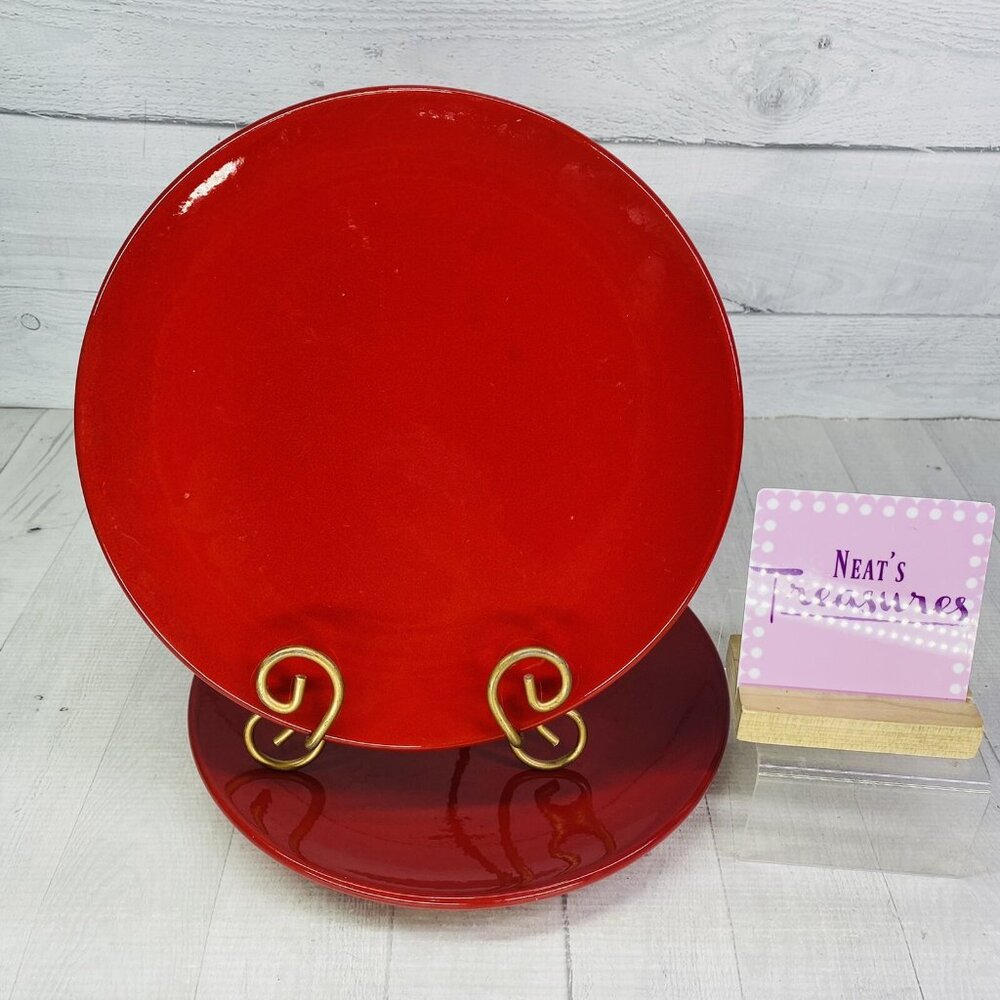 Artimino FIRE All Glossy Red Smooth No Trim Earthenware Dinner Plates Set of 2